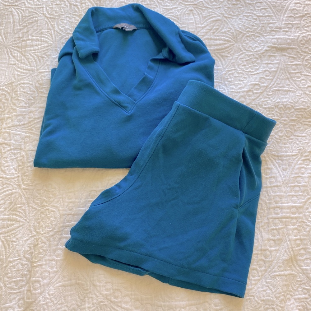 small blue two piece lounge set